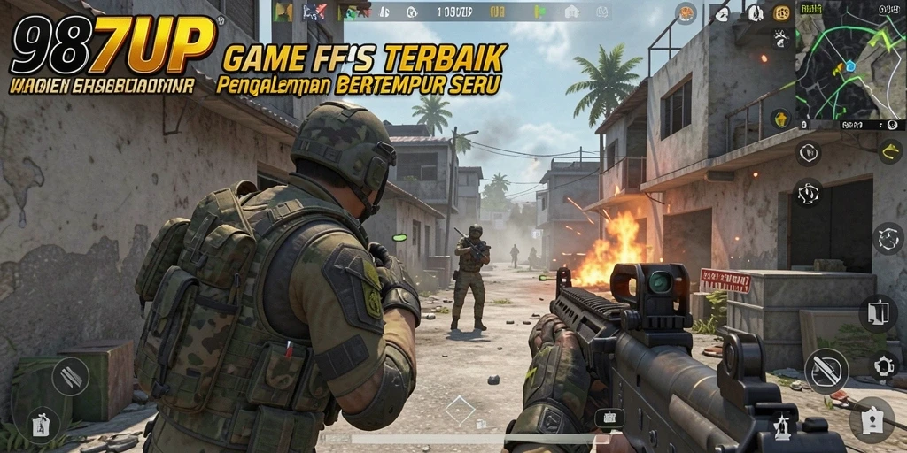 Screenshot gameplay 987UP menampilkan aksi tembak-menembak yang mendebarkan.