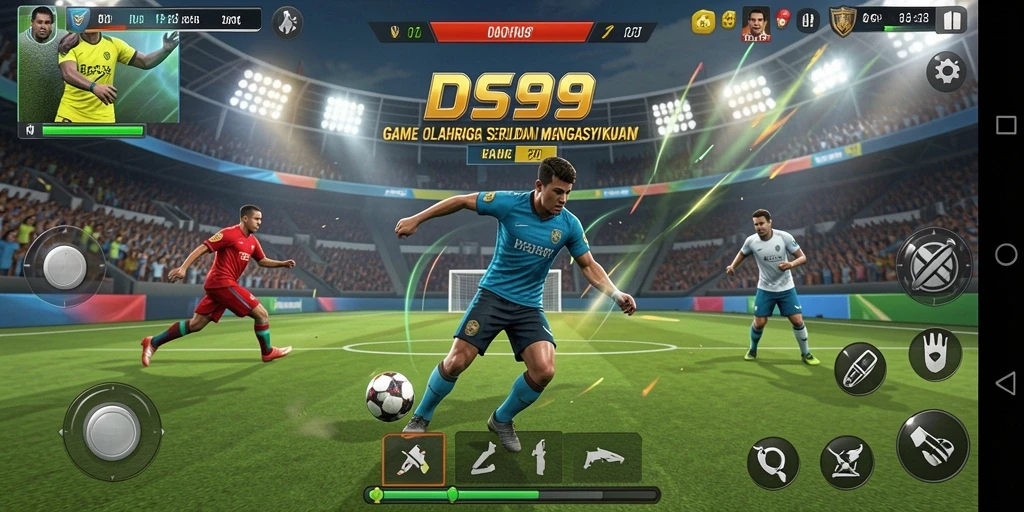 Screenshot utama DS99 menampilkan aksi olahraga yang seru dan mendebarkan.