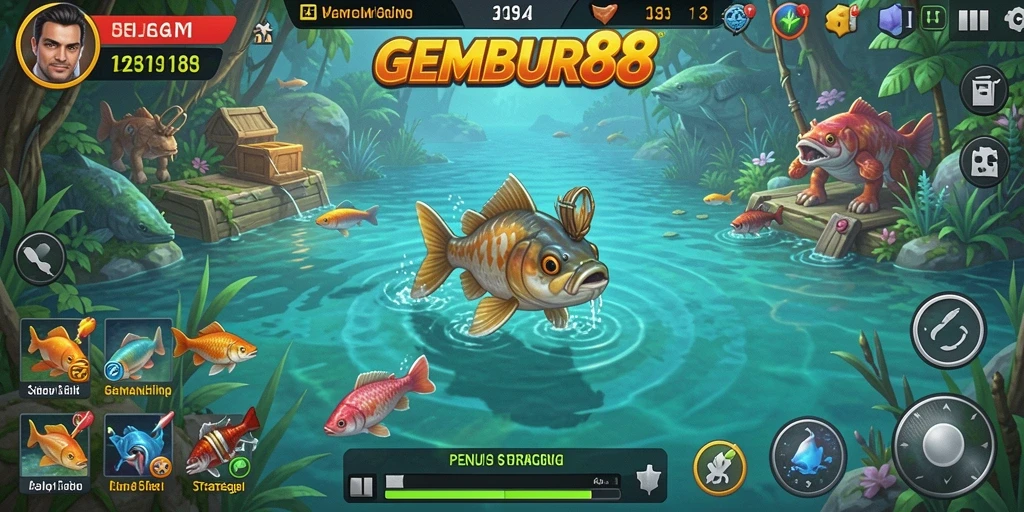 Tampilan screenshot gameplay memancing yang seru dan interaktif di GEMBUR88.
