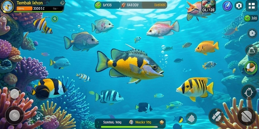 Gameplay OLX128 menampilkan aksi seru menembak ikan.