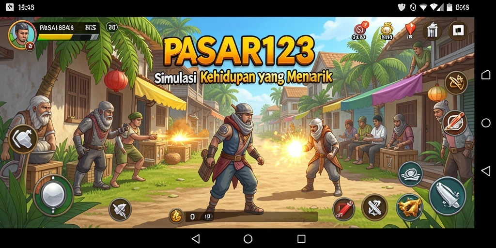 Screenshot utama PASAR123 menampilkan gameplay simulasi perdagangan yang seru.